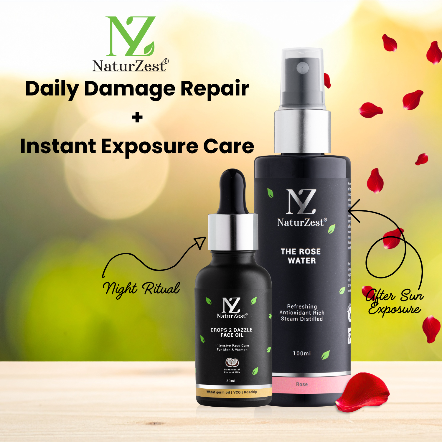 Dark Spot Reduction with Instant Exposure Care NaturZest Drops 2 Dazzle + Rose Mist